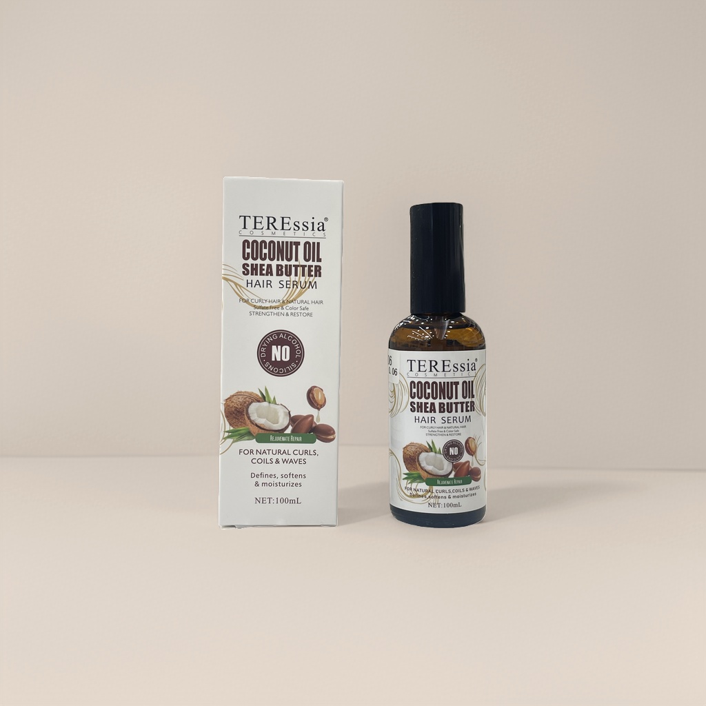 TEREssia coconut brown glass bottle hair care essential oil 100ml with white packaging box Application Scenario