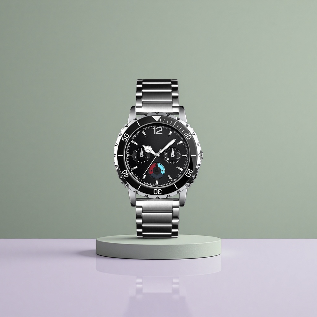 Men's quartz watch with a black dial and a silver metal strap Application Scenario