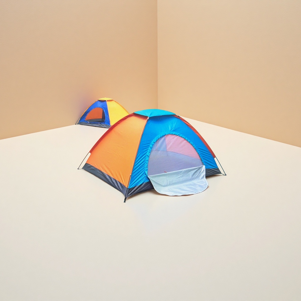 Orange and blue striped outdoor camping tent, waterproof and windproof portable double tent Specification image