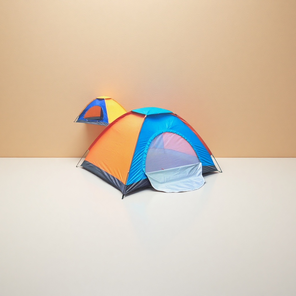 Orange and blue striped outdoor camping tent, waterproof and windproof portable double tent details Picture