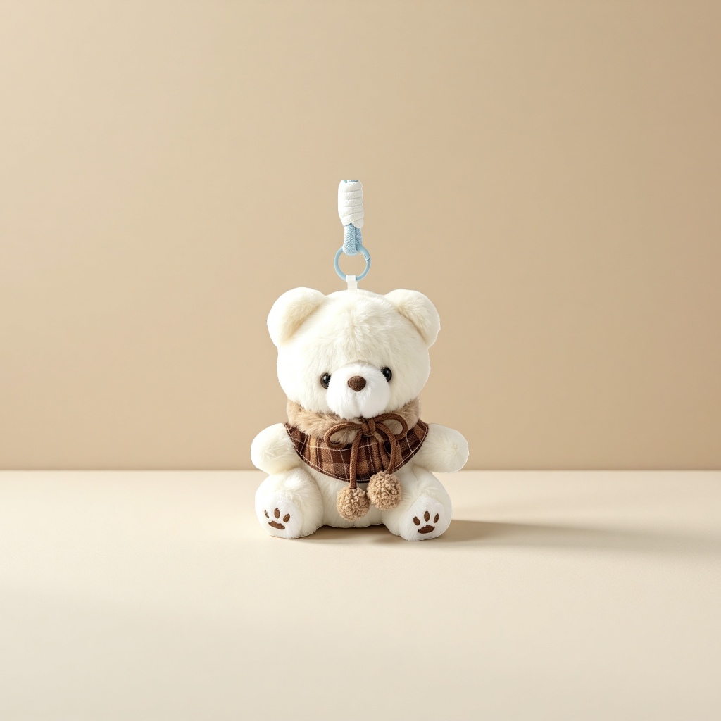 The white plush bear pendant is cute and adorable. The keychain bag is decorated with plush toys details Picture