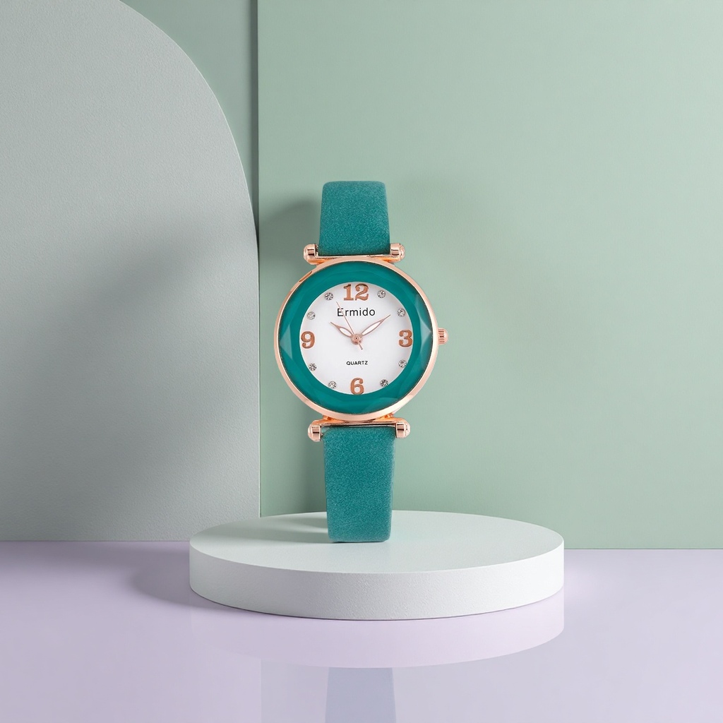 The green strap watch is a fashionable and simple quartz men's watch that is versatile and waterproof for daily use details Picture