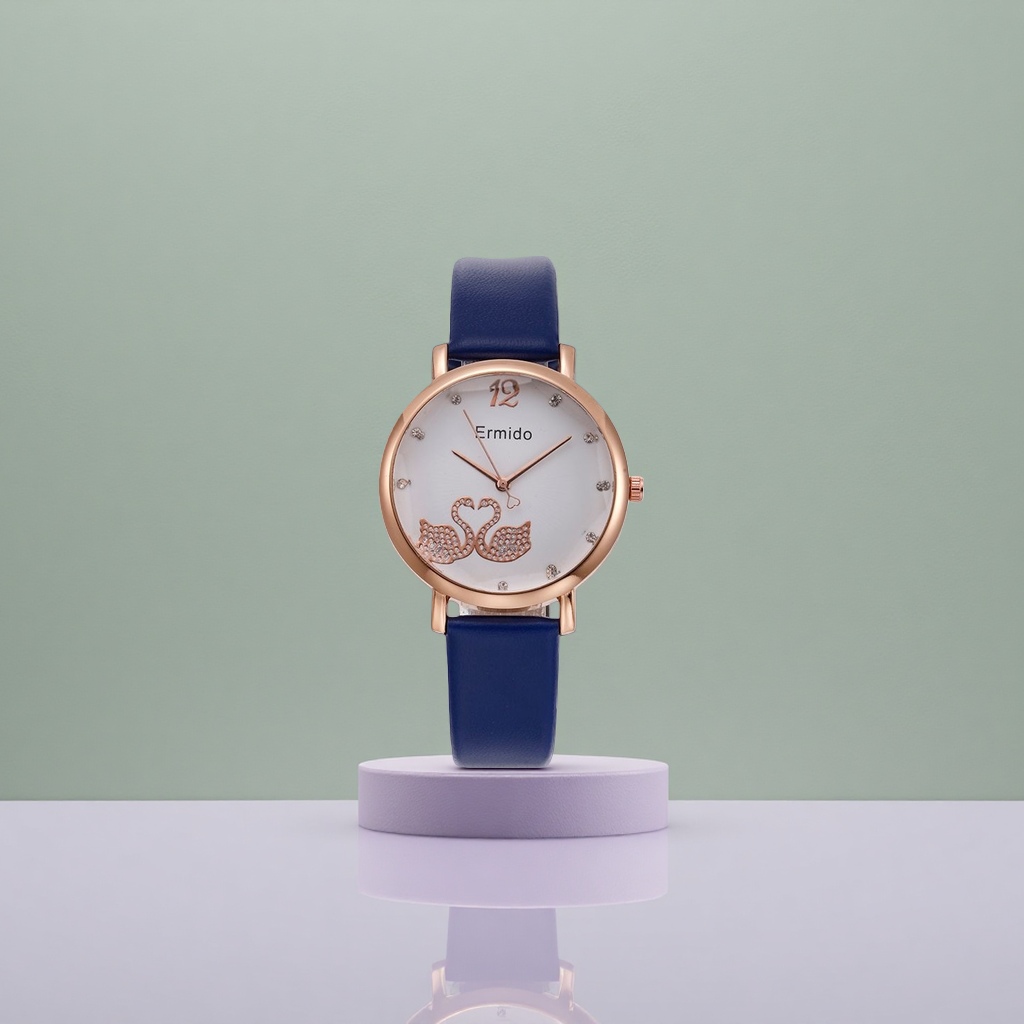 بقشرة ذهبية وردية ذات سطح أبيض مع ساعة سيدة Specification image