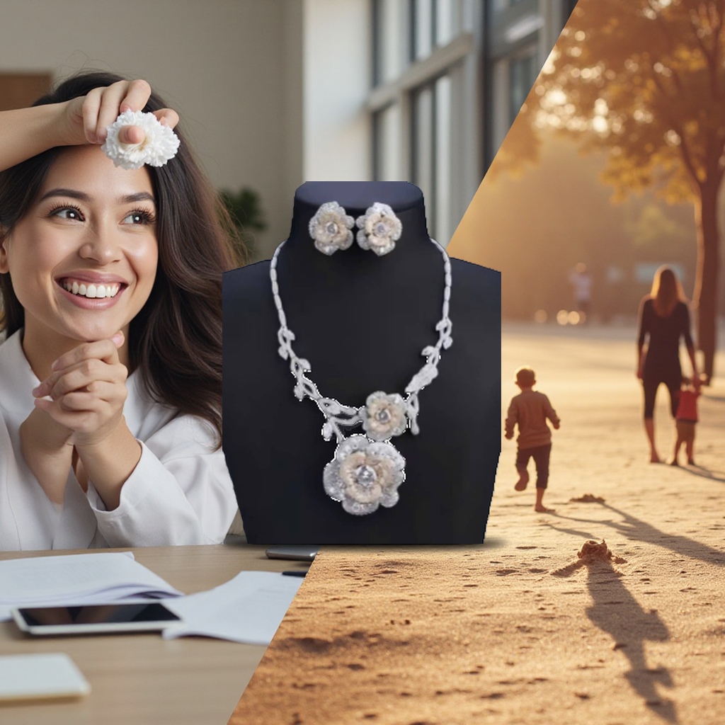 Purple flower jewelry set necklace and earrings couple accessories gift box Specification image