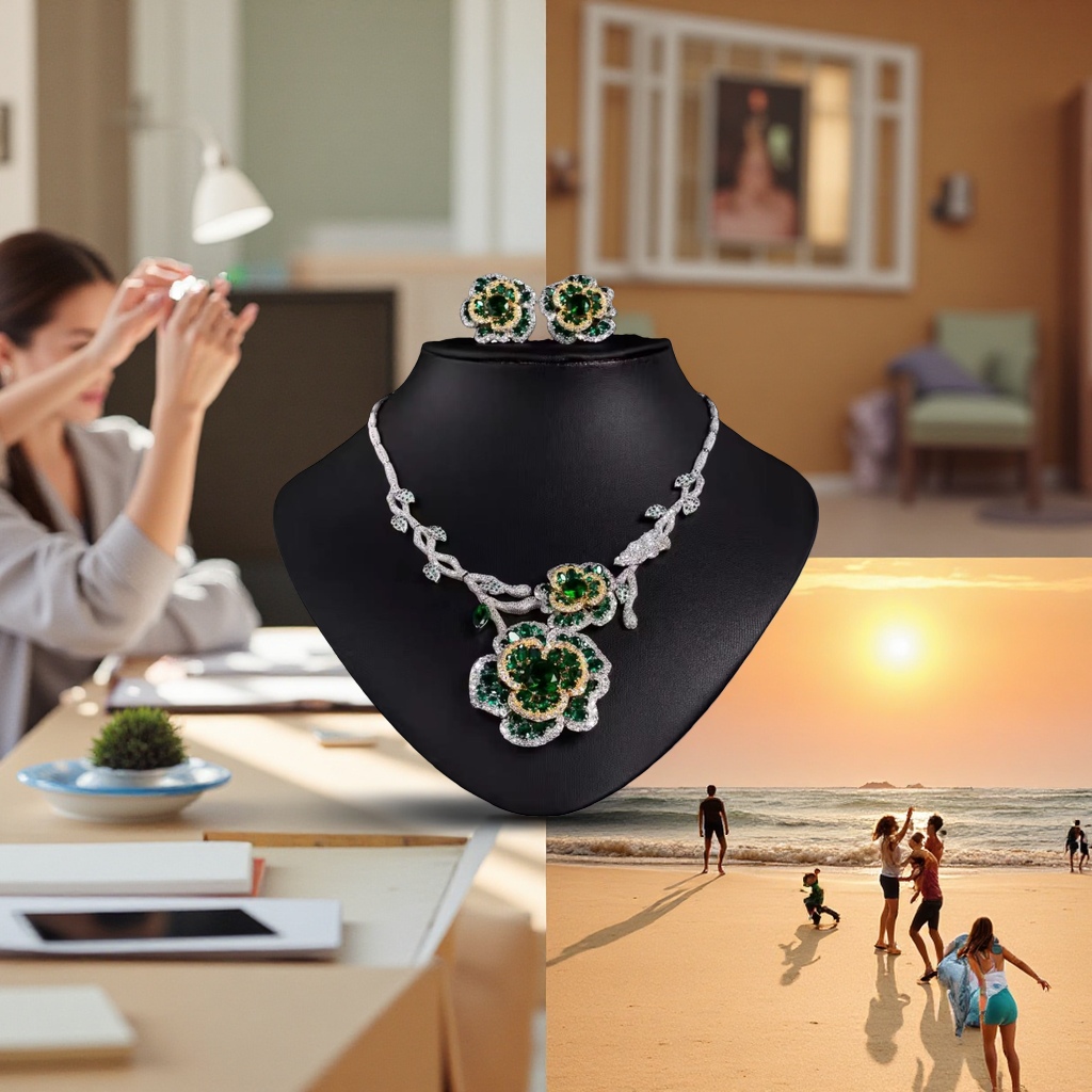 Purple flower jewelry set necklace and earrings couple accessories gift box Application Scenario