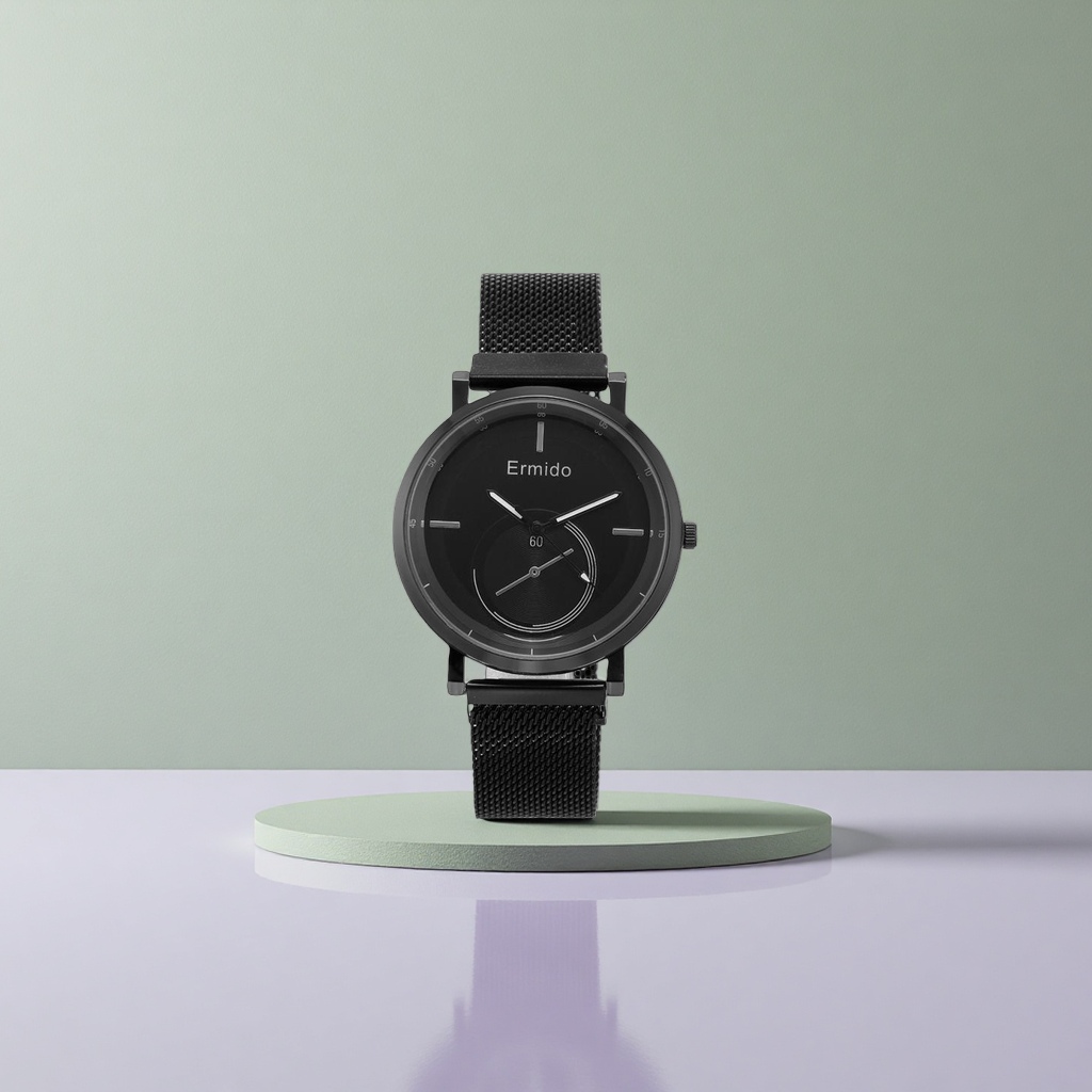 Black simple business men's watch, fashionable and versatile quartz watch, waterproof and wear-resistant