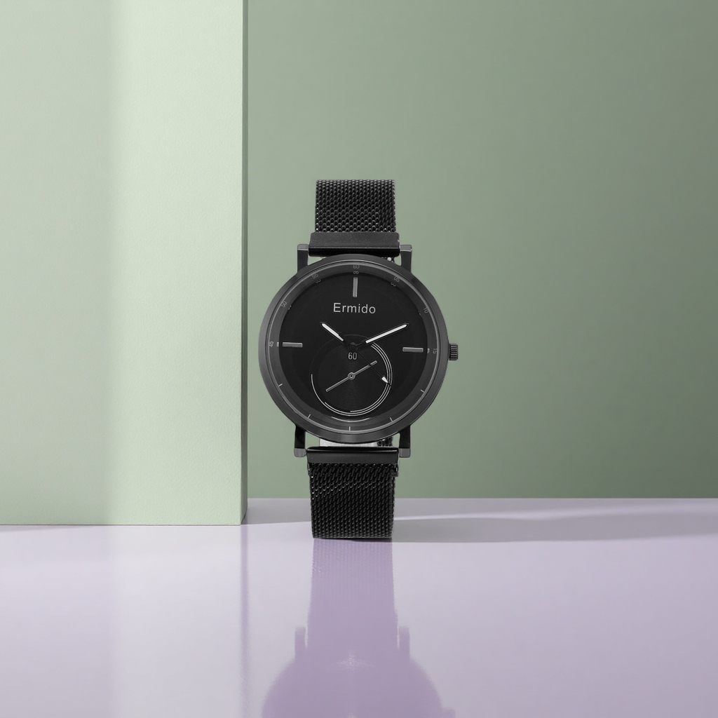 Black simple business men's watch, fashionable and versatile quartz watch, waterproof and wear-resistant Specification image