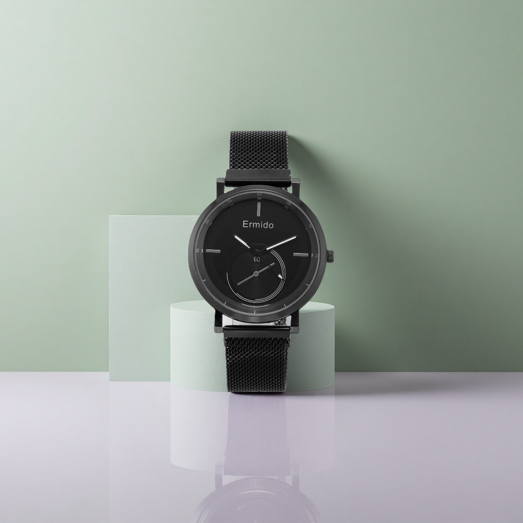 Black simple business men's watch, fashionable and versatile quartz watch, waterproof and wear-resistant details Picture