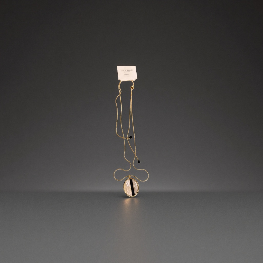 金色链条椭圆形黑条纹吊坠项链