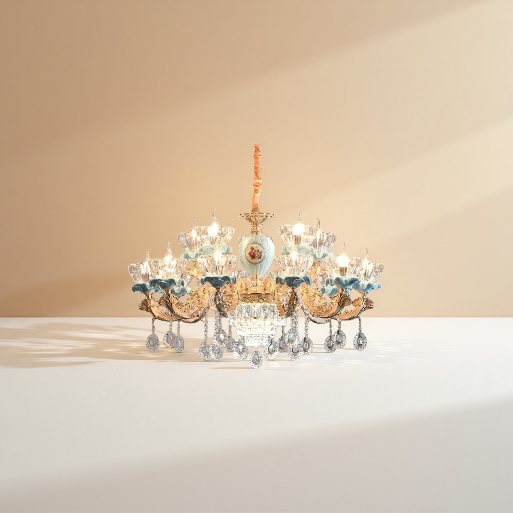 Golden carved crystal chandelier, Nordic light luxury style, modern and simple ceiling lamp for living room, bedroom and dining room details Picture