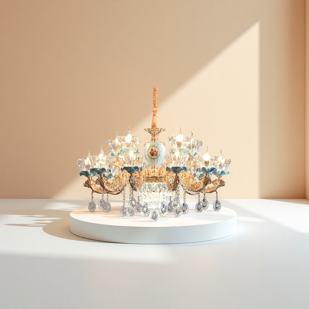 Golden carved crystal chandelier, Nordic light luxury style, modern and simple ceiling lamp for living room, bedroom and dining room