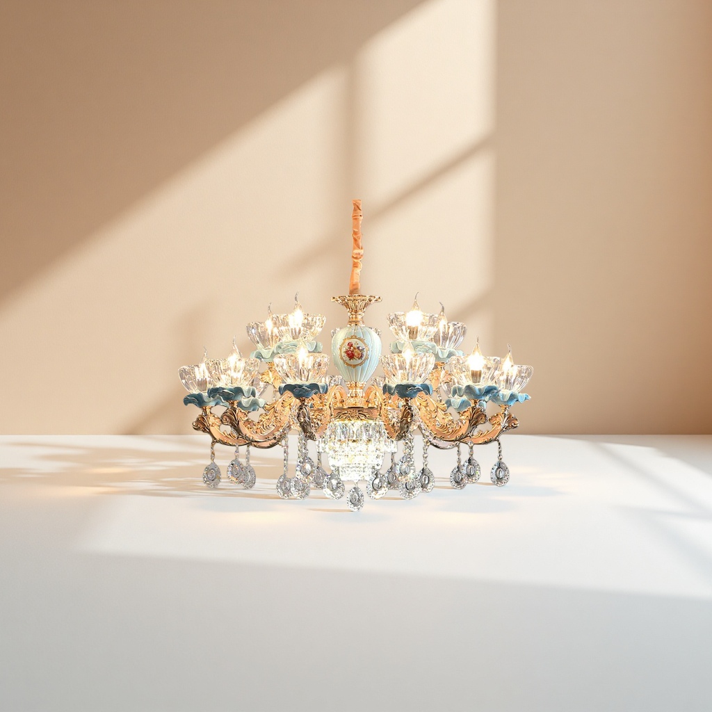 Golden carved crystal chandelier, Nordic light luxury style, modern and simple ceiling lamp for living room, bedroom and dining room Specification image
