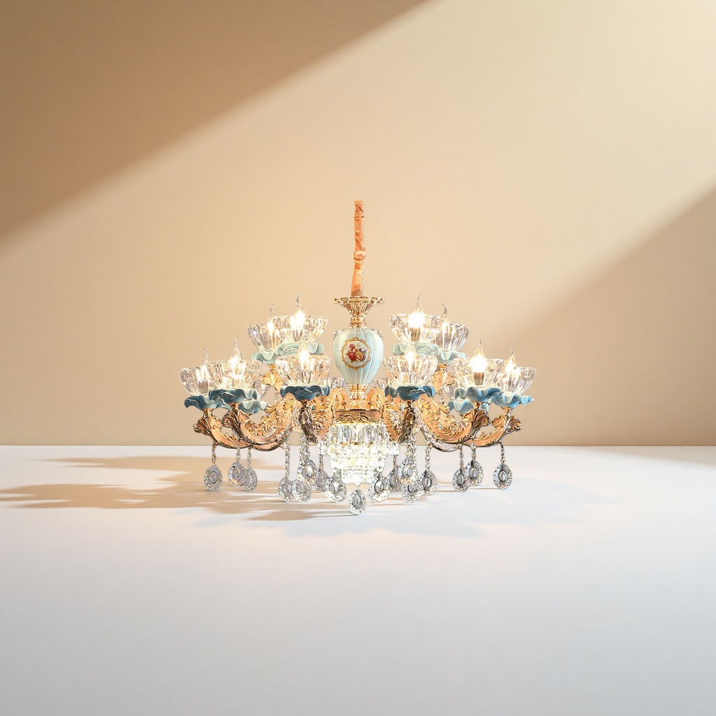 Golden carved crystal chandelier, Nordic light luxury style, modern and simple ceiling lamp for living room, bedroom and dining room Application Scenario