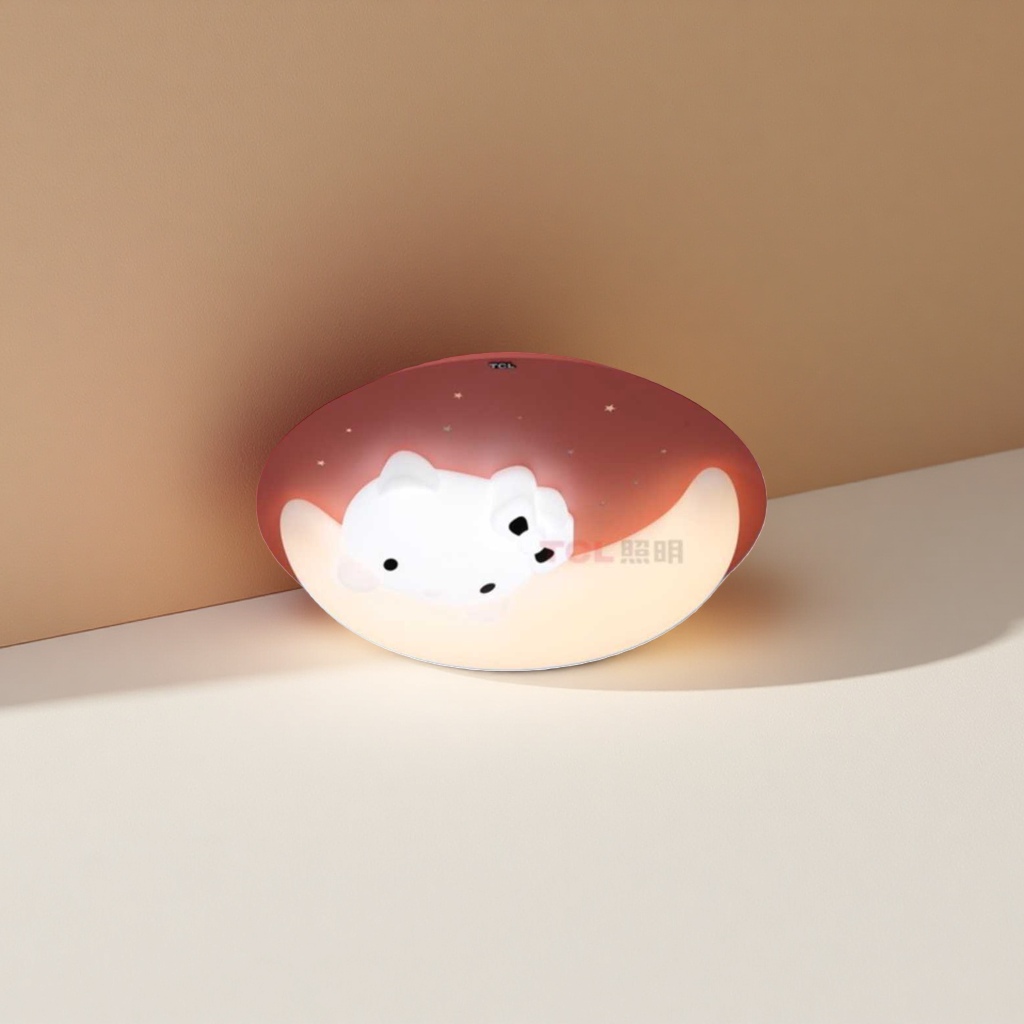 Pink moon-shaped lighting fixtures and white bear pattern creative bedroom atmosphere lights