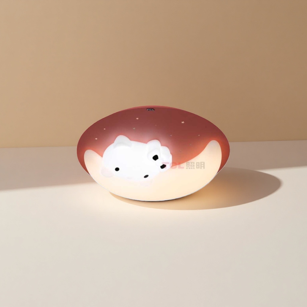 Pink moon-shaped lighting fixtures and white bear pattern creative bedroom atmosphere lights Application Scenario