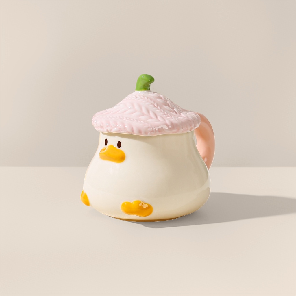 粉色帽子小鸭陶瓷杯产品图