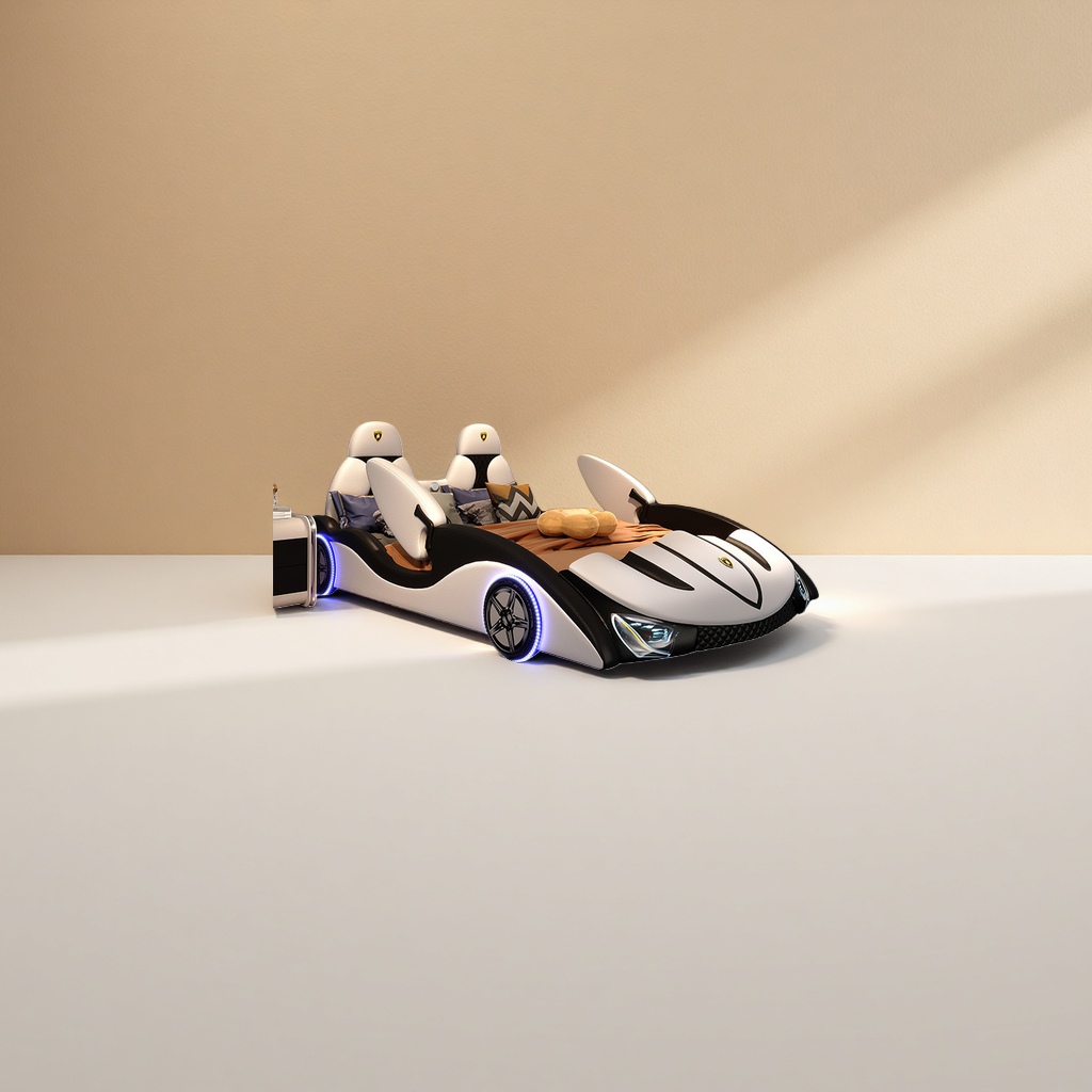 White sports car-shaped bed set, children's room theme bed sheet and duvet cover four-piece set Application Scenario