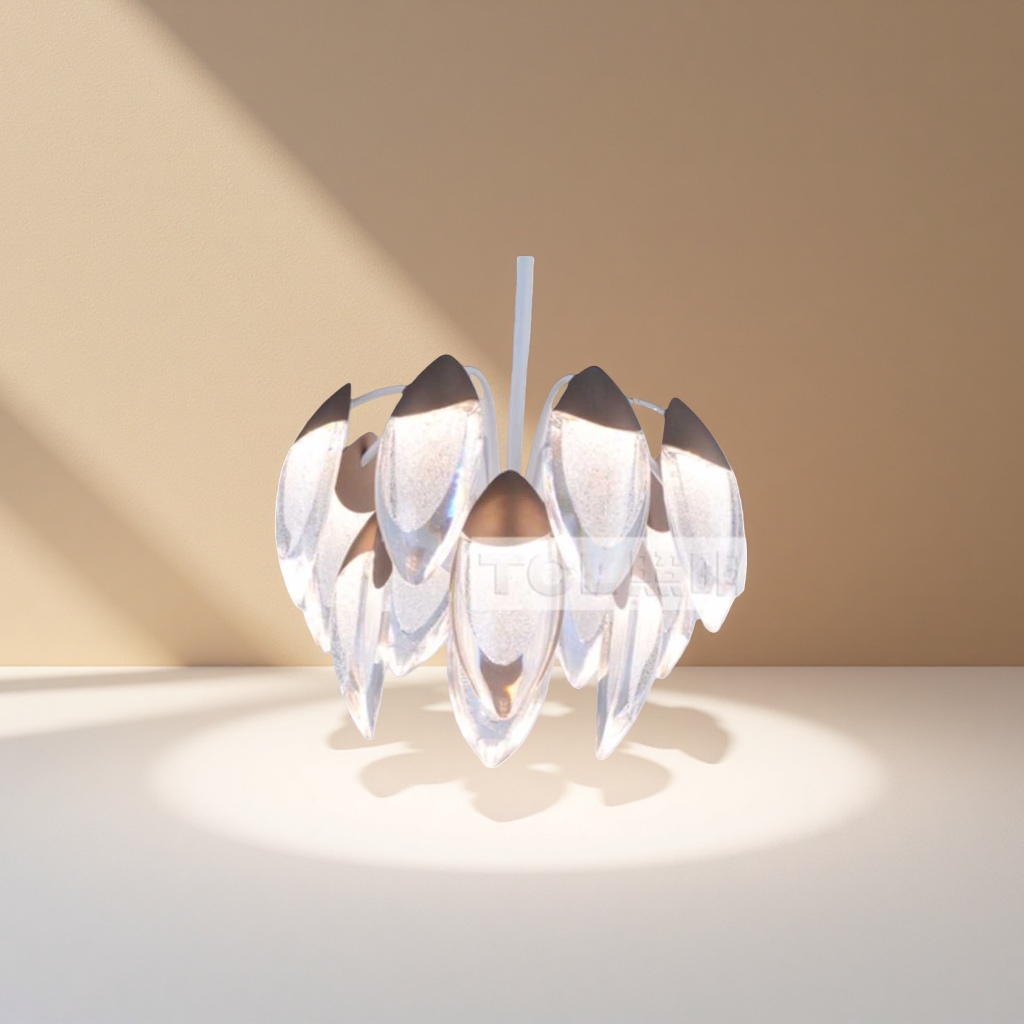 Transparent petal-shaped chandelier, Nordic minimalist living room and bedroom ceiling lamp, modern light luxury LED details Picture