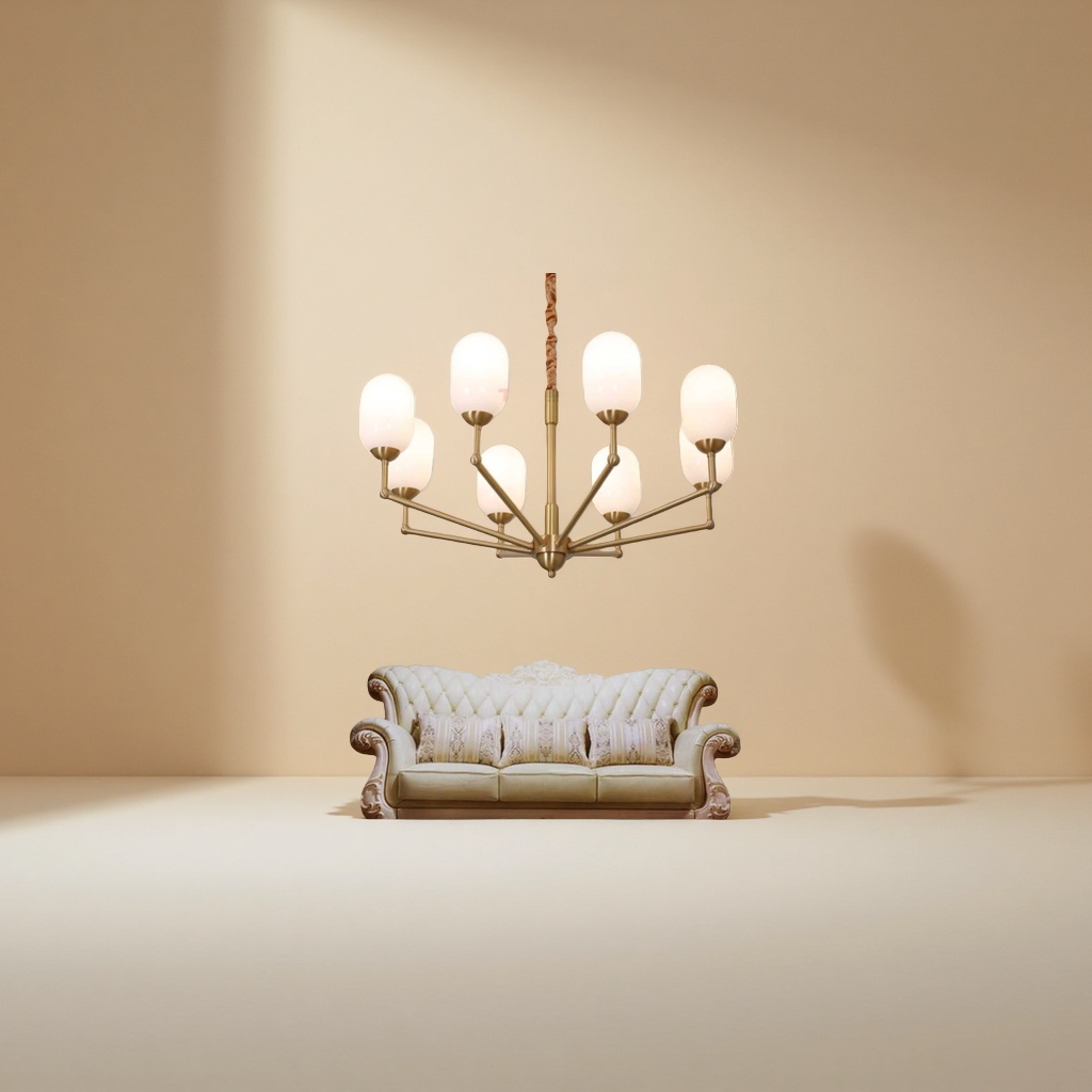 The golden pendant lamp is the main light for the living room and the Nordic minimalist ceiling lamp is suitable for both bedrooms and dining rooms Specification image