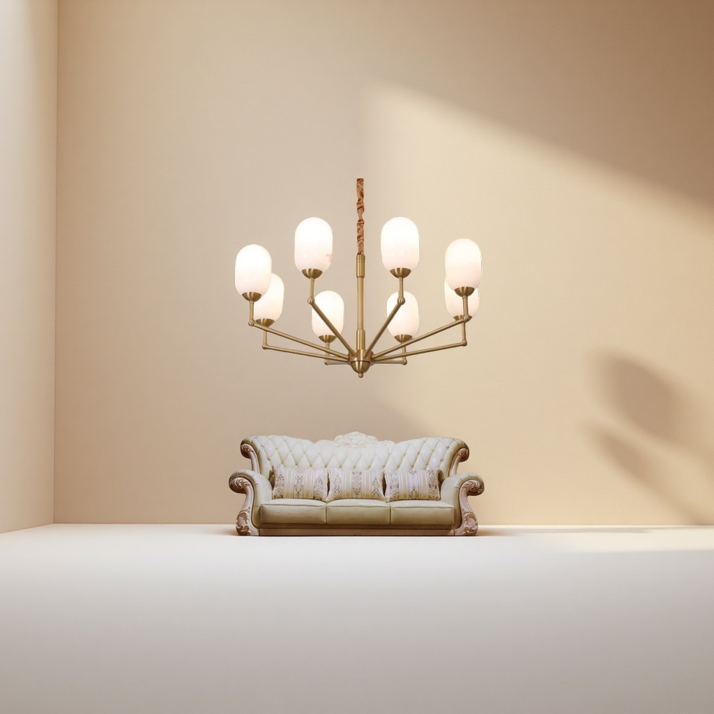 The golden pendant lamp is the main light for the living room and the Nordic minimalist ceiling lamp is suitable for both bedrooms and dining rooms Application Scenario