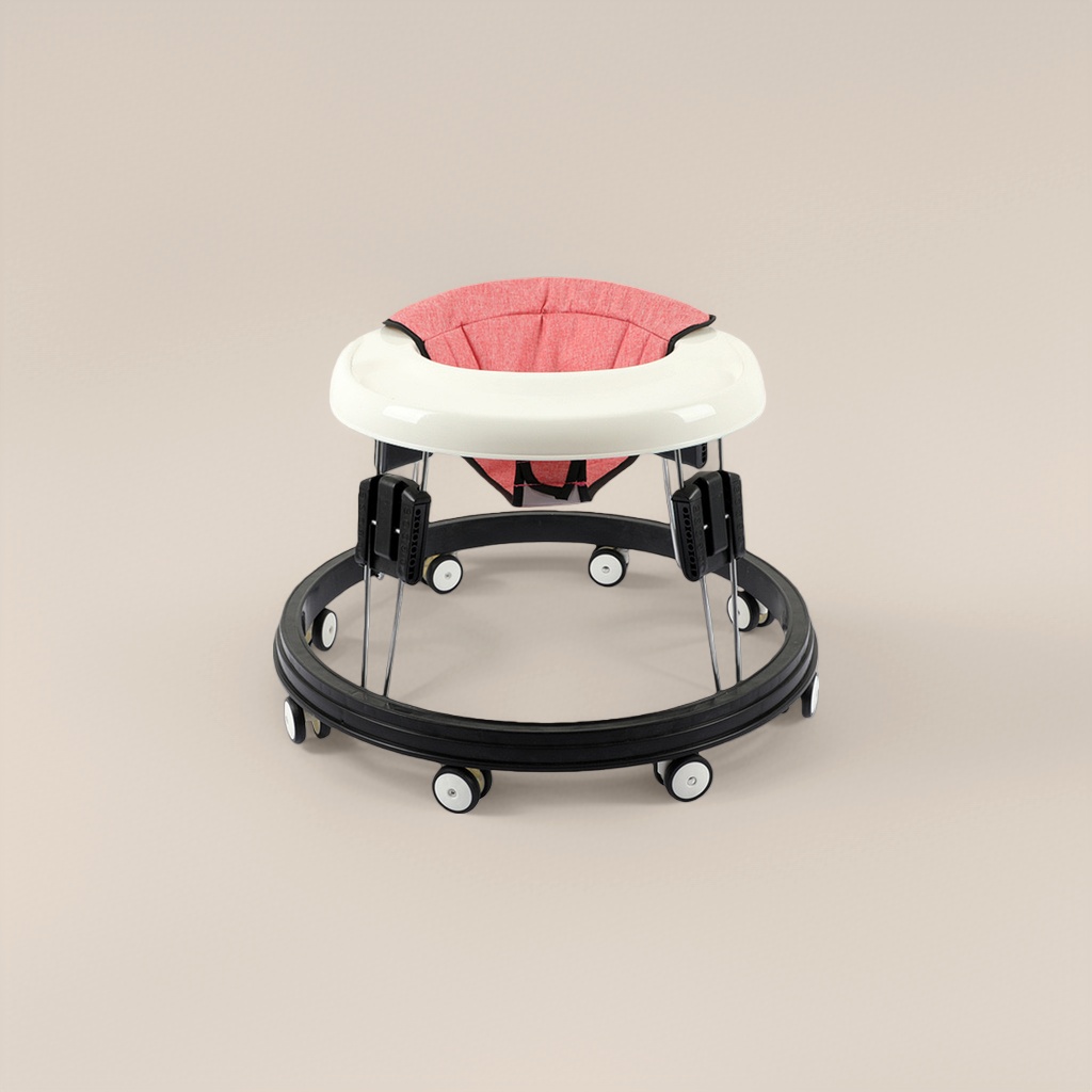 ويمكن لمركبة التعلم الخاصة بالرضع، ذات القاعدة البيضاء الوردية، أن تحافظ على درجة عالية من الأمان من التزلج