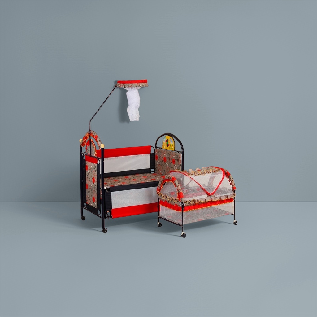 سرير أطفال أحمر وأسود مزود بمناموسية مأمونة للبيئة Specification image