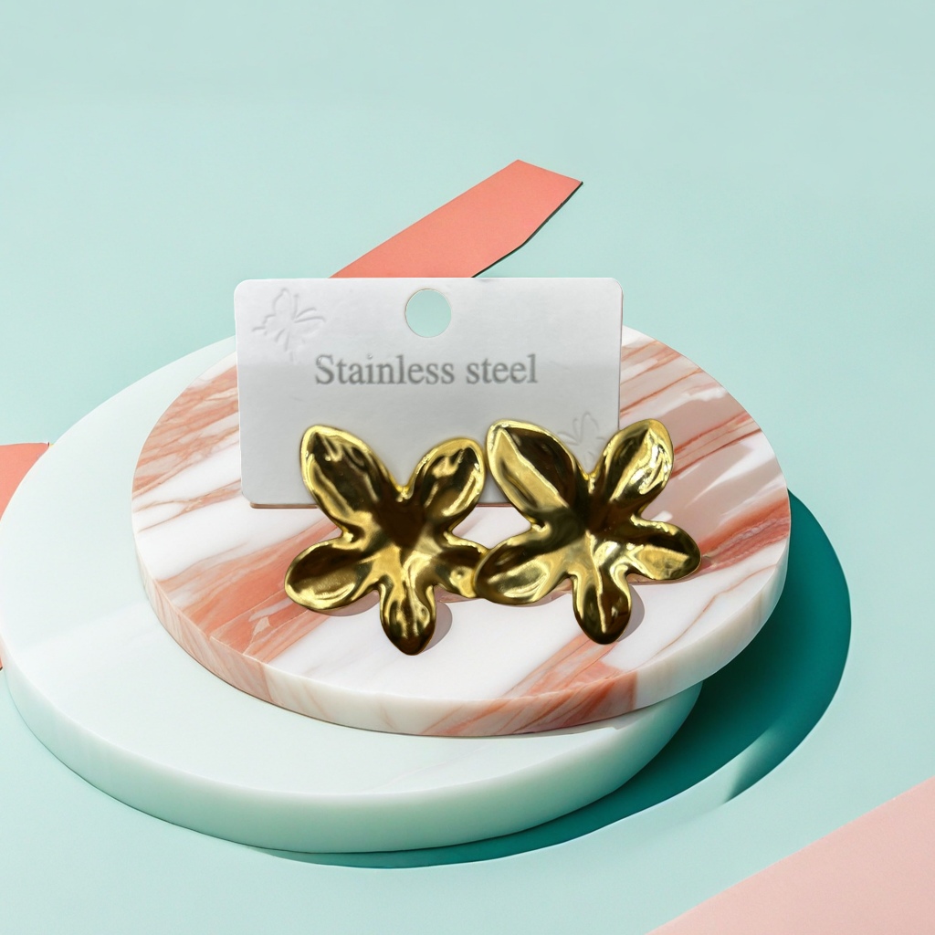 金色花朵耳钉 时尚简约百搭耳饰 轻奢合金耳钉