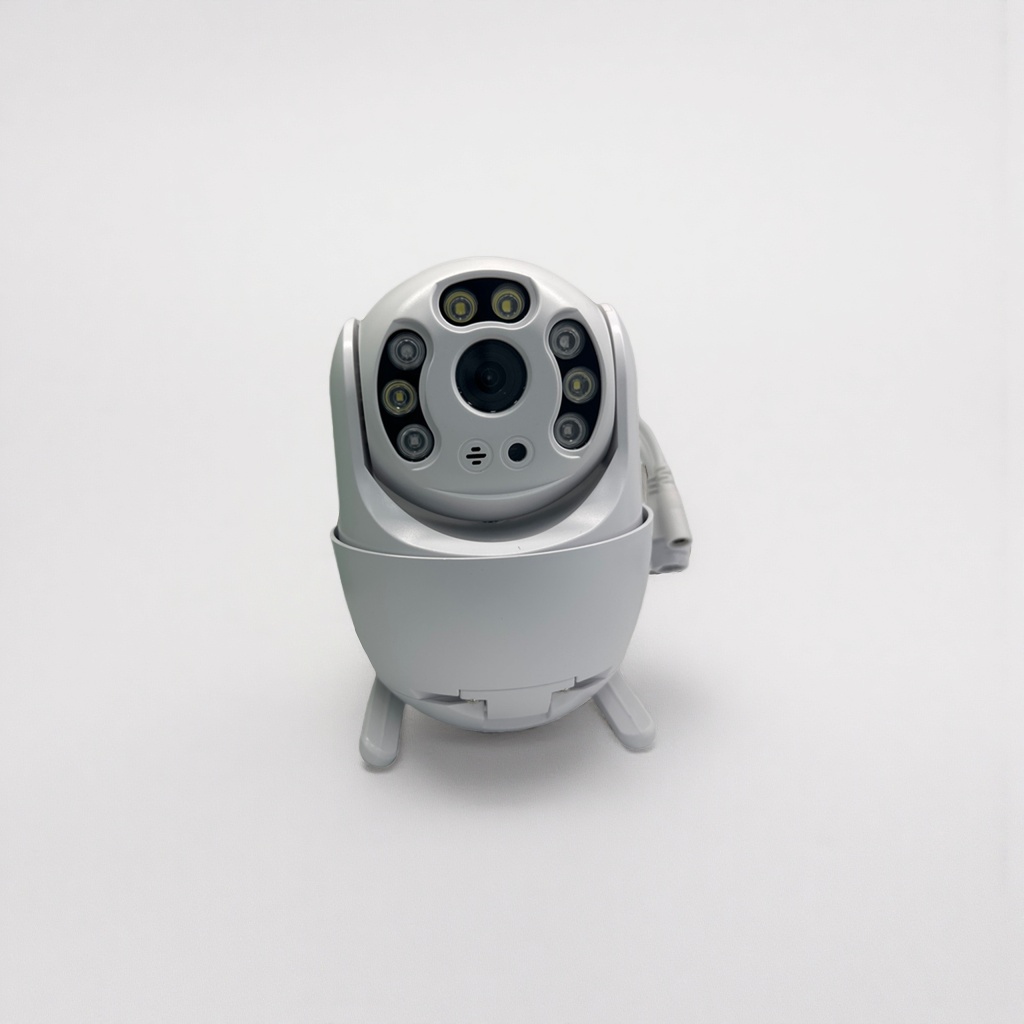 The white spherical surveillance camera features high-definition night vision and 360-degree rotation, suitable for both indoor and outdoor use Specification image
