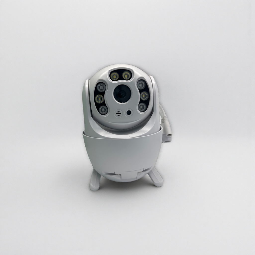 The white spherical surveillance camera features high-definition night vision and 360-degree rotation, suitable for both indoor and outdoor use