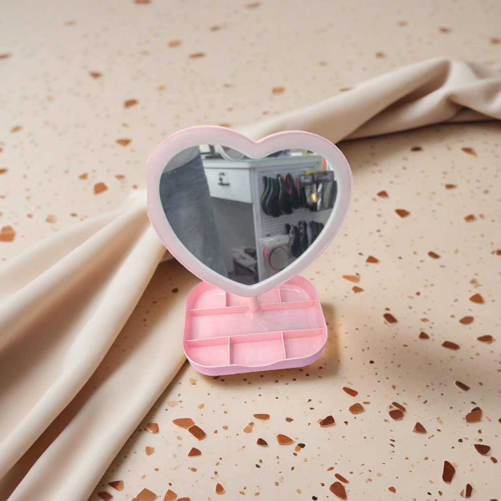 Pink heart-shaped makeup mirror storage box portable desktop organization box Application Scenario