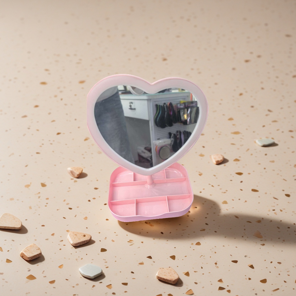 Pink heart-shaped makeup mirror storage box portable desktop organization box Specification image
