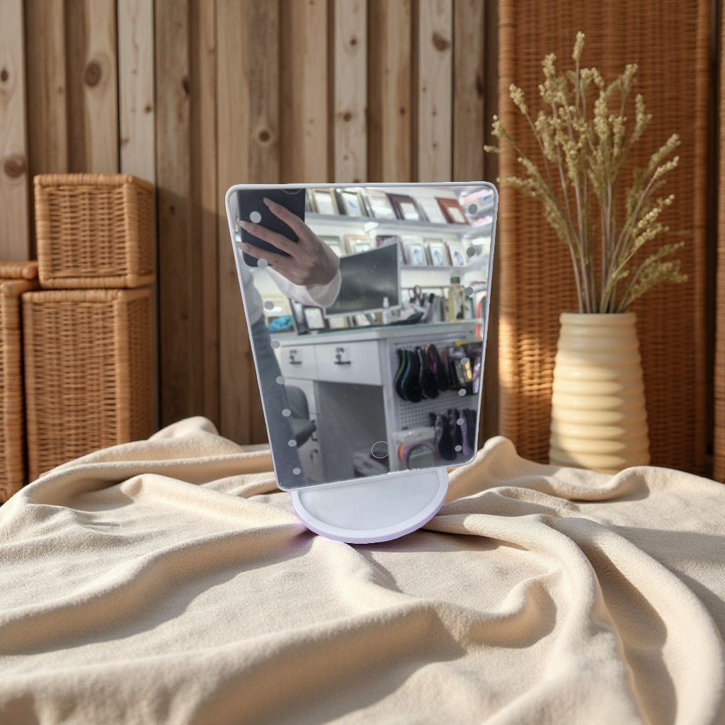 White makeup mirror with light, LED lighting, dimmable portable dressing mirror details Picture