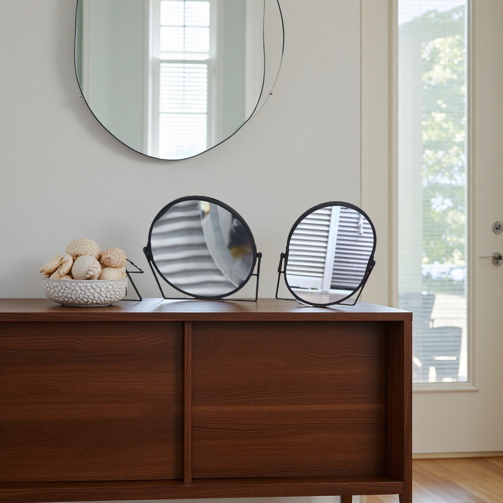 Black round mirror, decorative mirror for living room and bedroom, frameless wall-mounted mirror without drilling Application Scenario