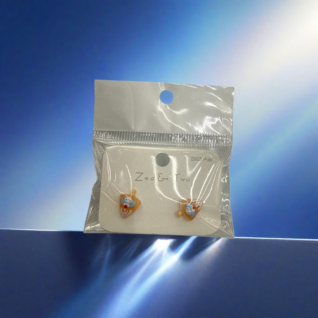 Transparent plastic bag packaging cartoon stud, orange background, blue and white bear pattern, white card printed Zed & Two S925 Post details Picture