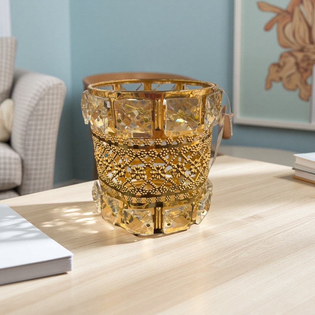金色镂空雕花水晶装饰杯 家居收纳桶水晶家居摆件礼品