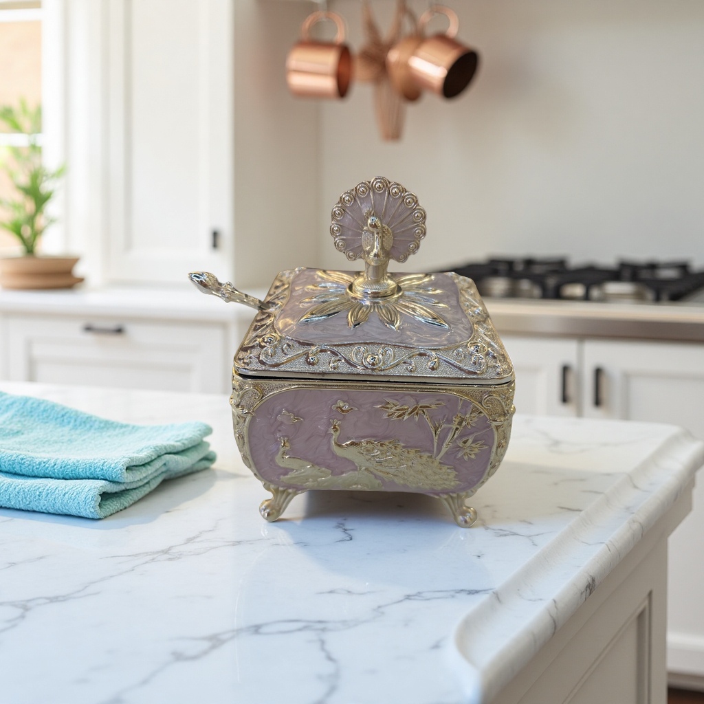 Silver peacock pattern decorative box, metallic texture home decoration item, gift storage box, seasoning jar Specification image