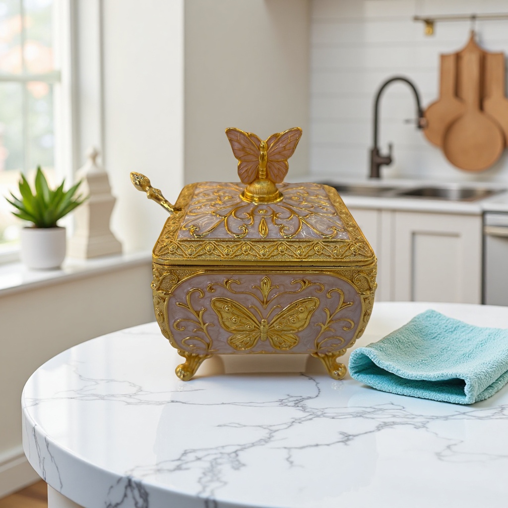 Golden butterfly decorative box, kitchen seasoning storage jar, seasoning jar, metal jar details Picture