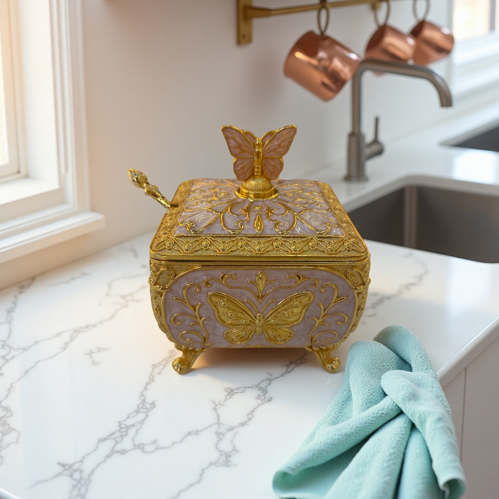 Golden butterfly decorative box, kitchen seasoning storage jar, seasoning jar, metal jar Specification image