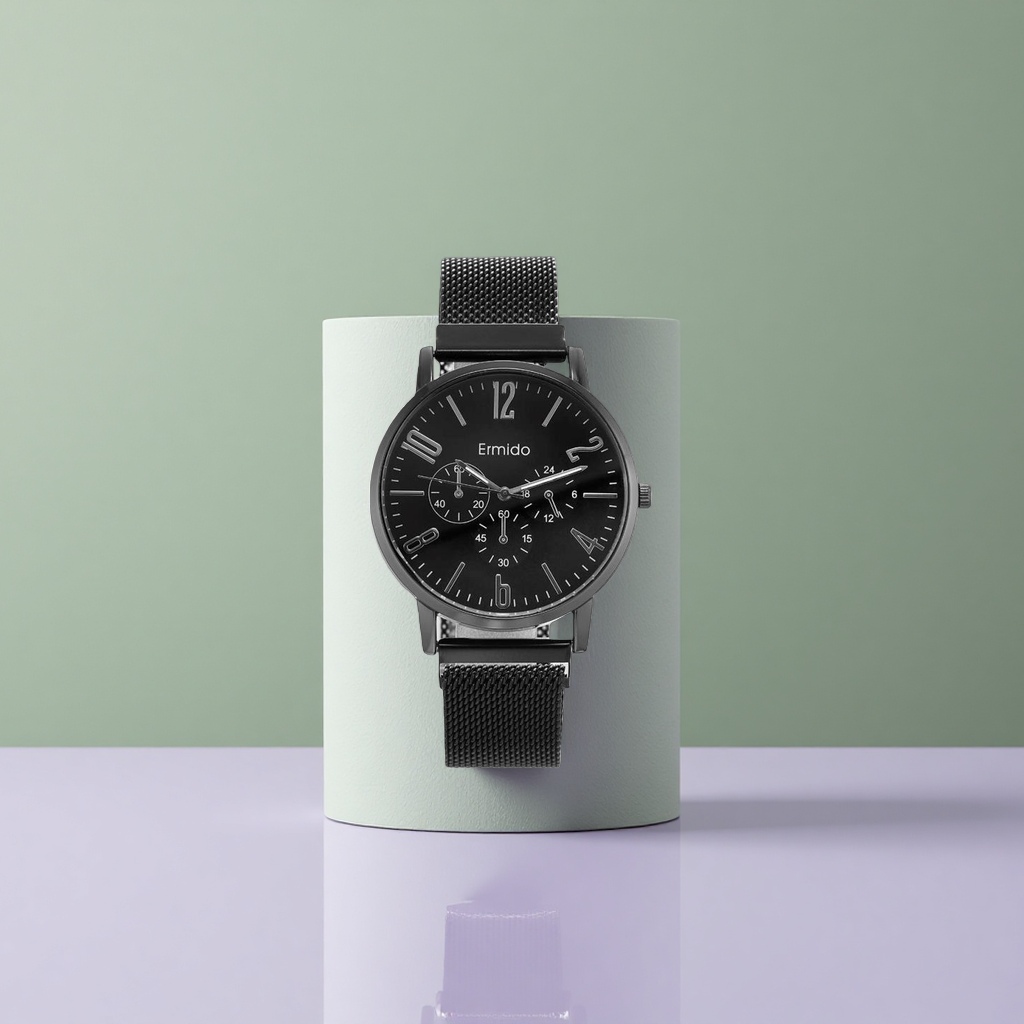 Black stainless steel strap men's waterproof and wear-resistant quartz watch for daily commuting Specification image