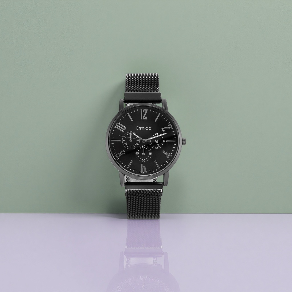 Black stainless steel strap men's waterproof and wear-resistant quartz watch for daily commuting details Picture