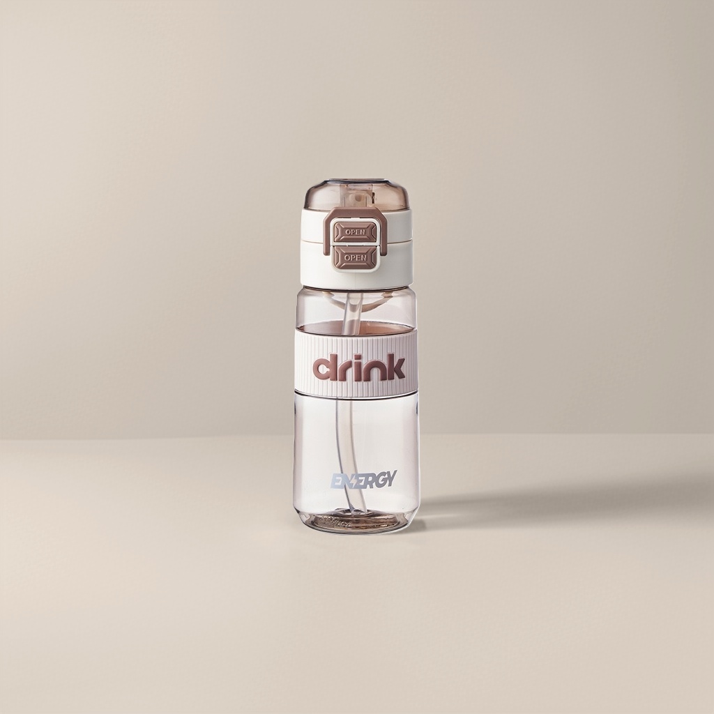 透明水杯带棕色drink ENERGY标识配白棕按压盖