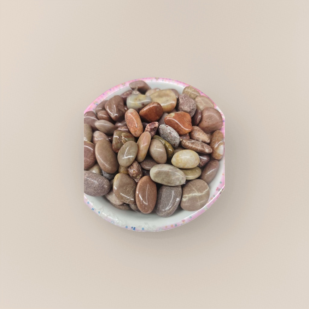 Colorful lace bowls hold various smooth pebble decorative ornaments Application Scenario