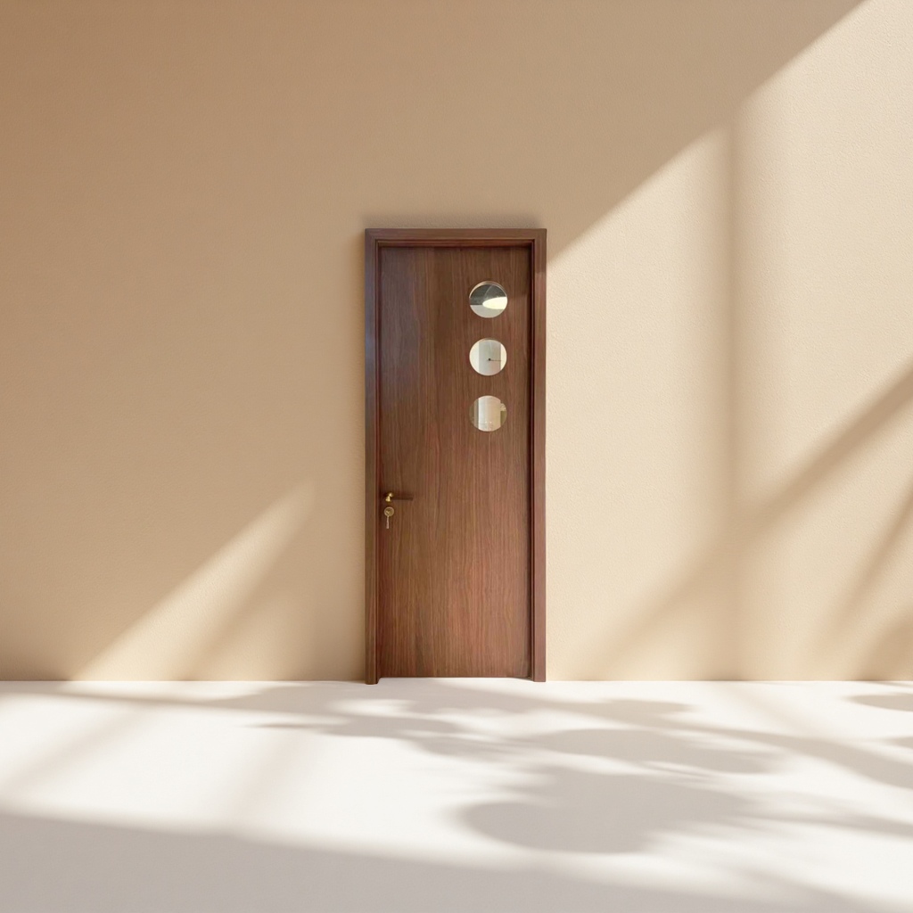 الأبواب الداخلية المصنوعة من الخشب الصلب المغطاة بأغطية بنية اللون Specification image