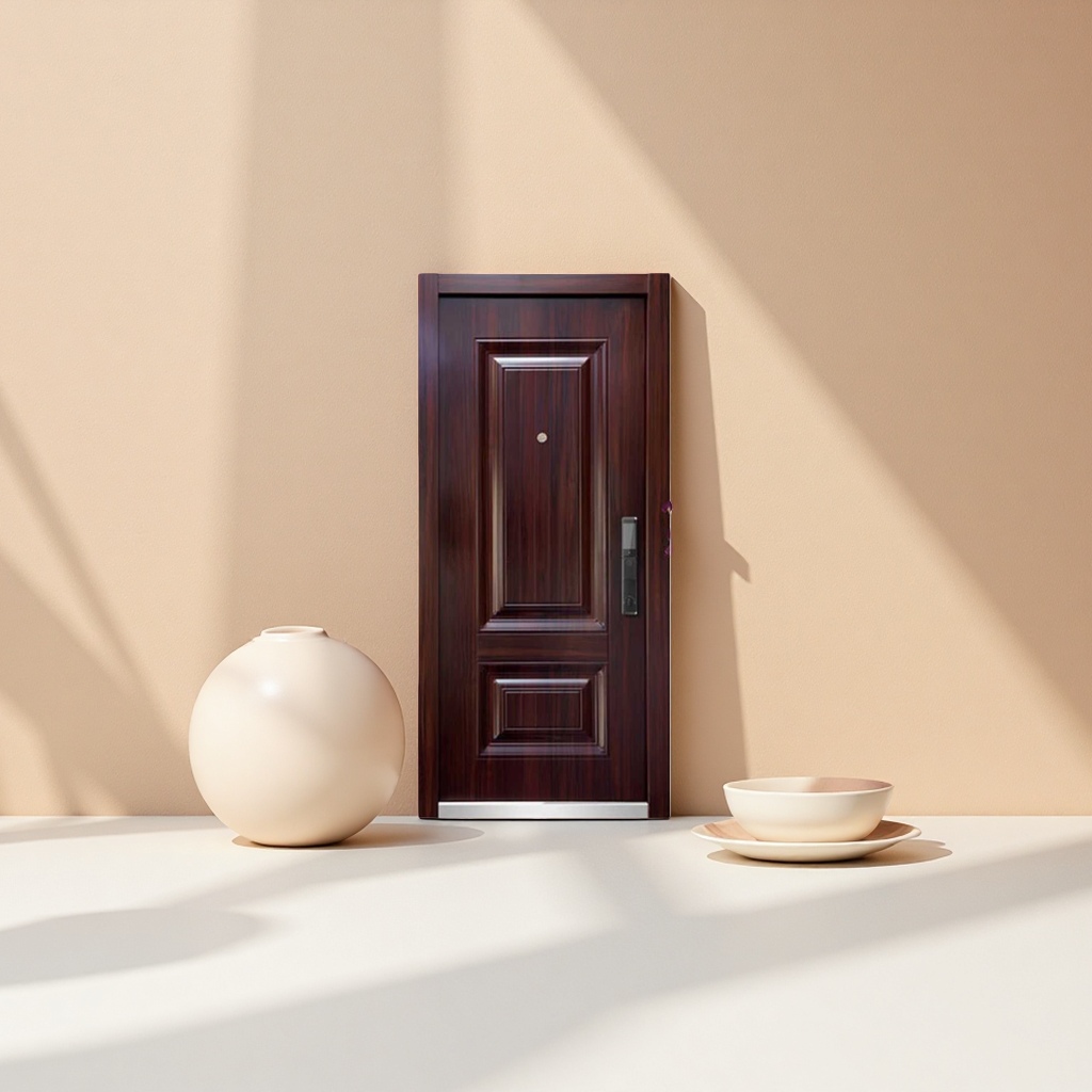 Dark brown wood-grain anti-theft door, security entrance door, anti-prying steel door