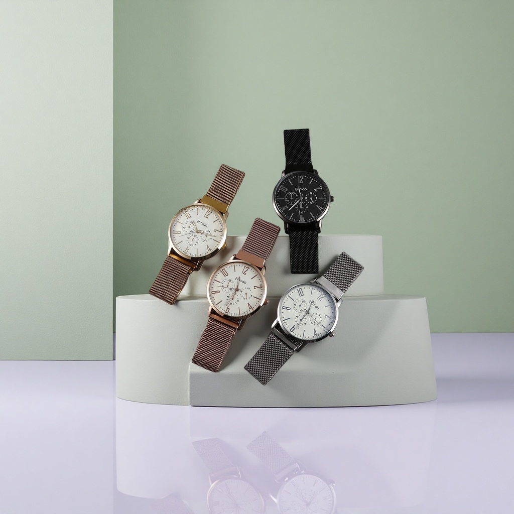 Four fashionable, versatile and light luxury metal mesh band watches for women and men