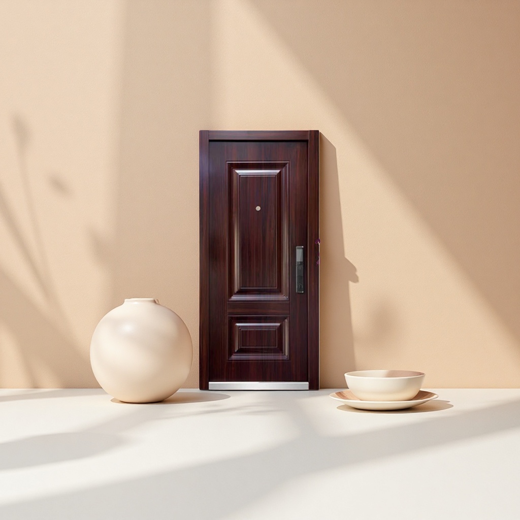 Dark brown wood-grain anti-theft door, steel thickened entrance door, anti-prying, silent and durable