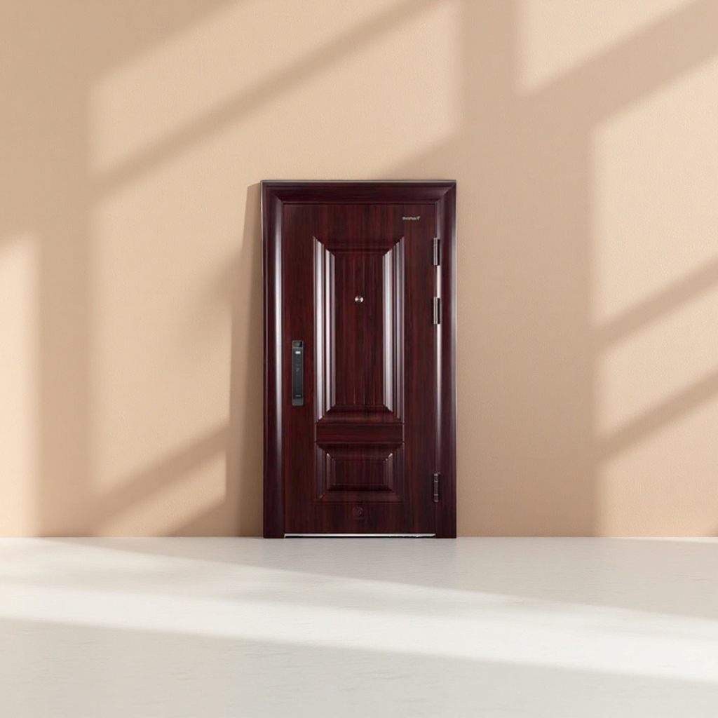 Puerta de seguridad de acero marrón oscuro puerta de seguridad doméstica puerta de seguridad antipalanca aislamiento acústico aislamiento Specification image