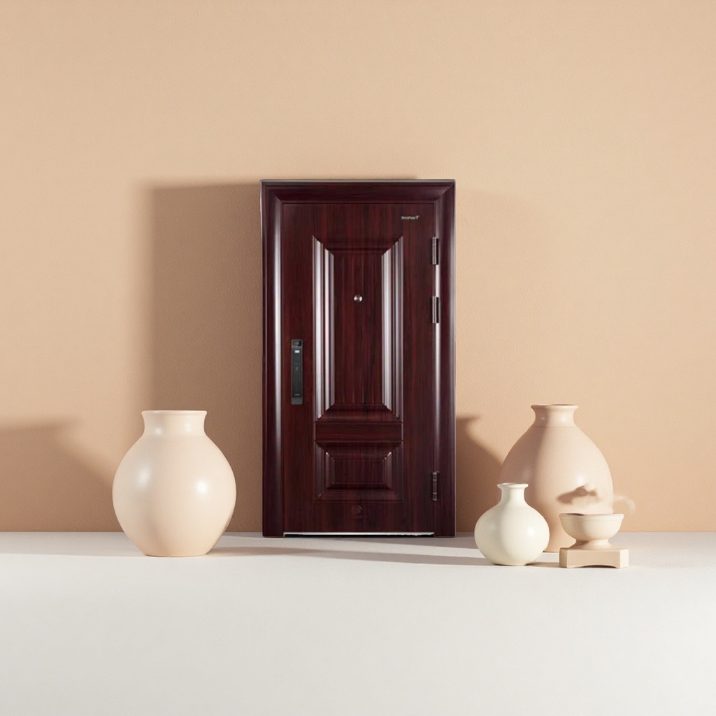 Dark brown steel anti-theft door, household entrance security door, anti-picking, soundproof and heat-insulating