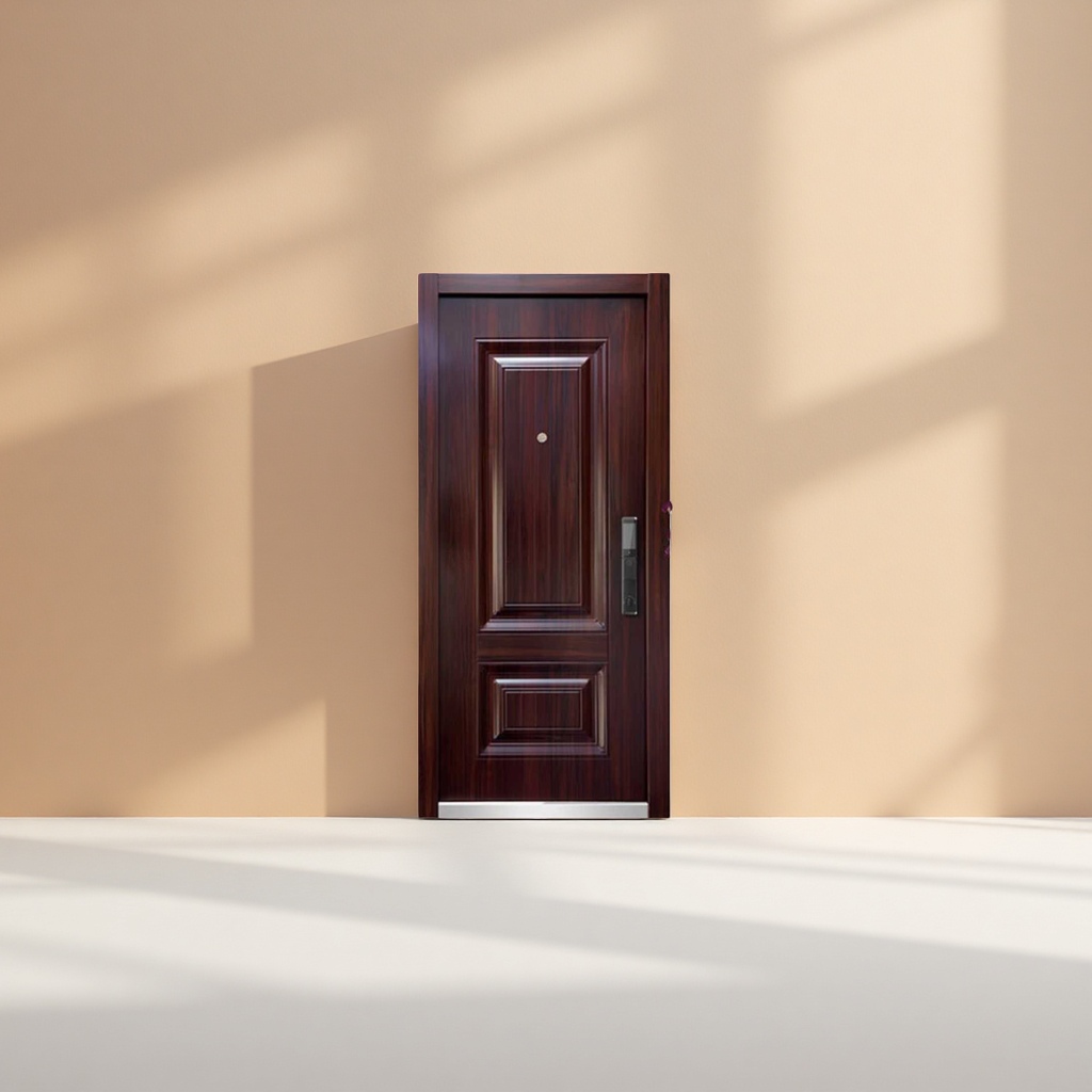بوابات دخول آمنة من الفولاذ من باب الدخول إلى المنزل ذات خطوط خشبية داكنة Specification image