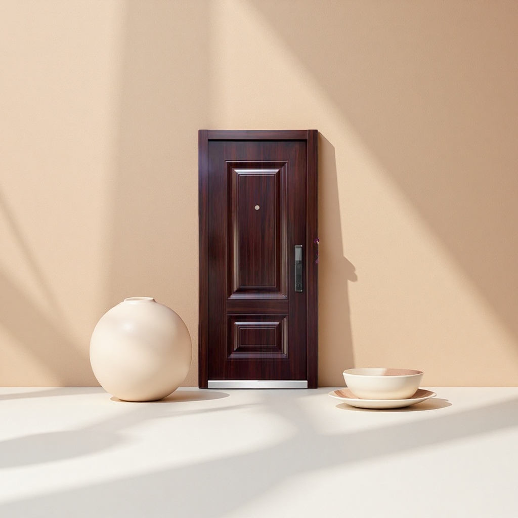 Dark brown wood-grain anti-theft door, steel composite structure household entrance security door